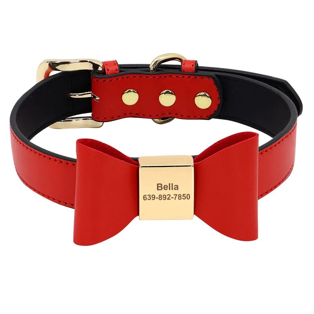 Personalized PU Leather Dog Collar With Engraved Name And Cute Bow For Small Medium And Large Dogs 8
