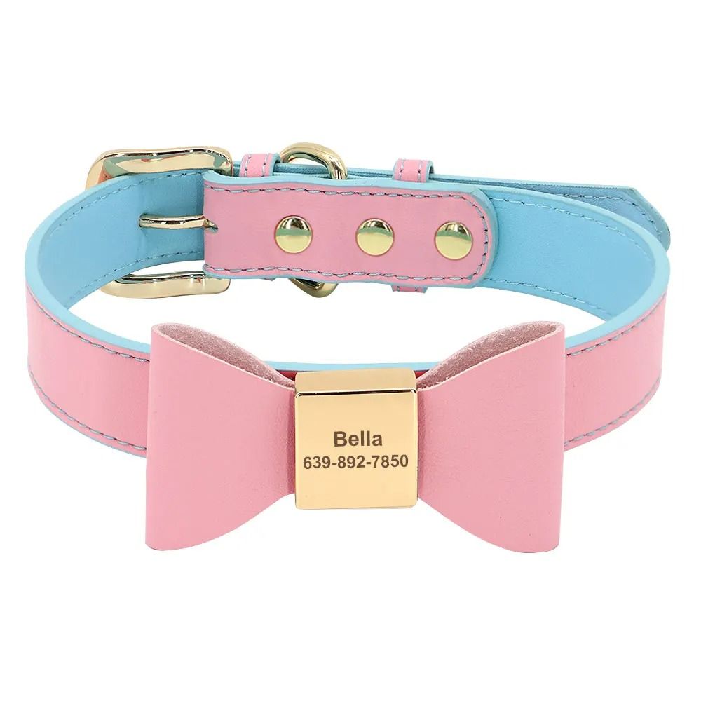 Personalized PU Leather Dog Collar With Engraved Name And Cute Bow For Small Medium And Large Dogs 2