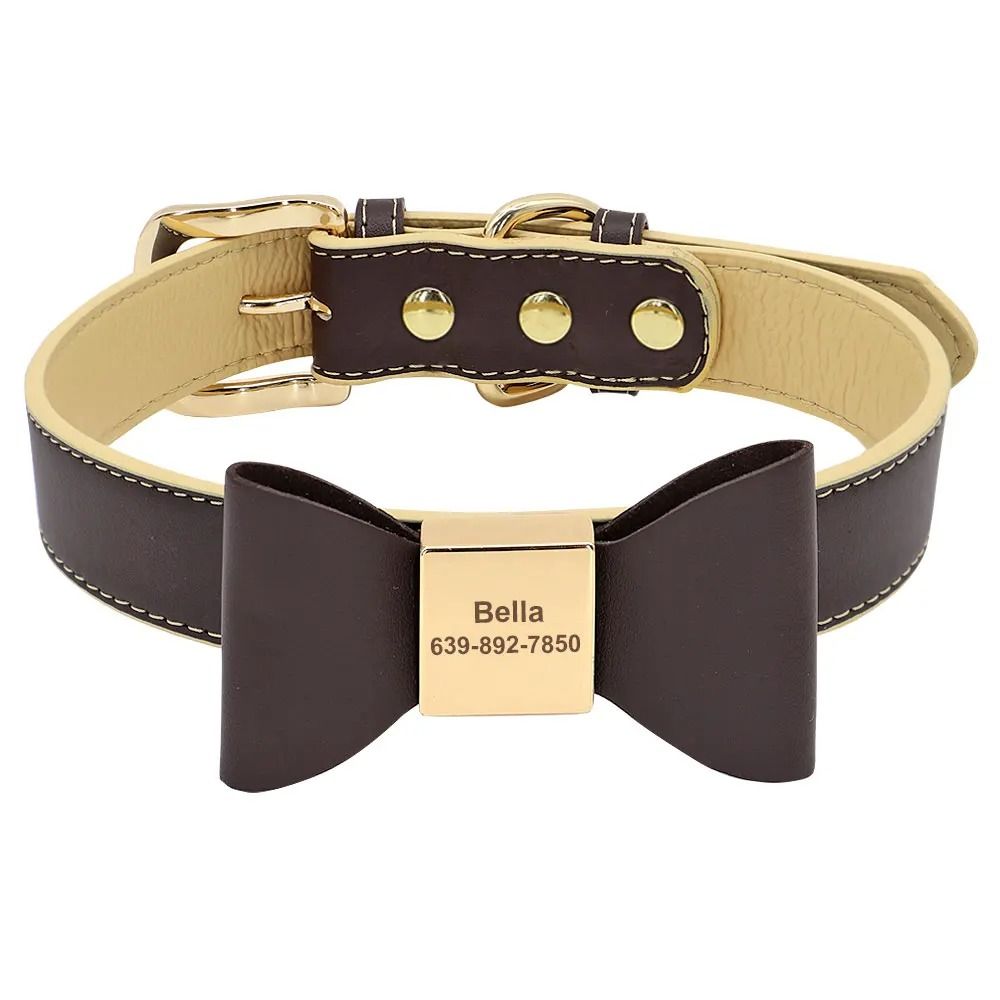 Personalized PU Leather Dog Collar With Engraved Name And Cute Bow For Small Medium And Large Dogs 5