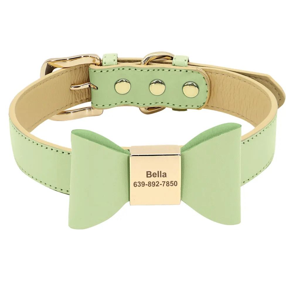 Personalized PU Leather Dog Collar With Engraved Name And Cute Bow For Small Medium And Large Dogs 6
