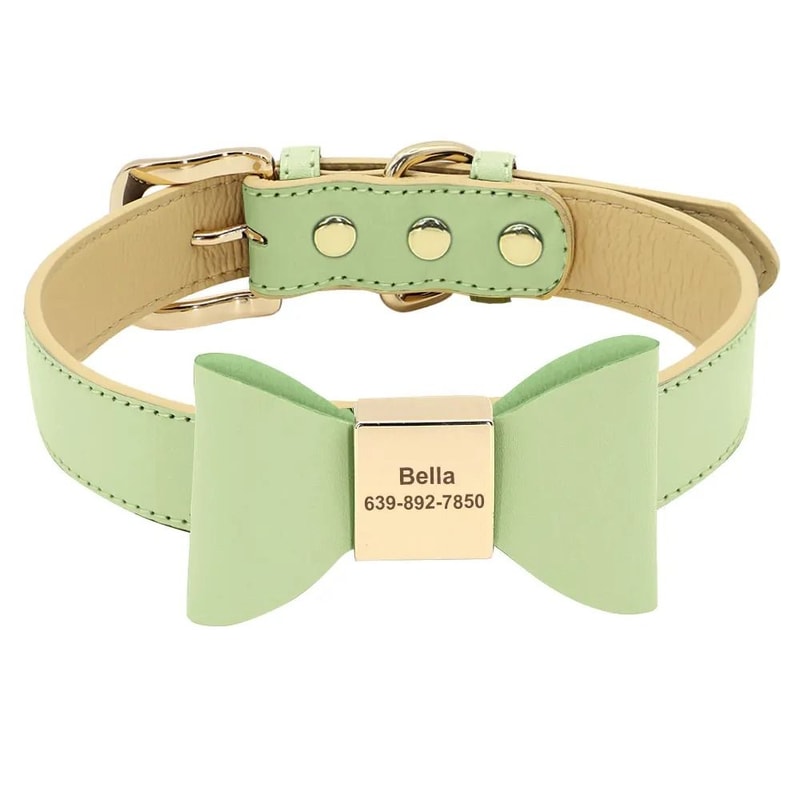Personalized PU Leather Dog Collar With Engraved Name And Cute Bow For Small Medium And Large Dogs 6