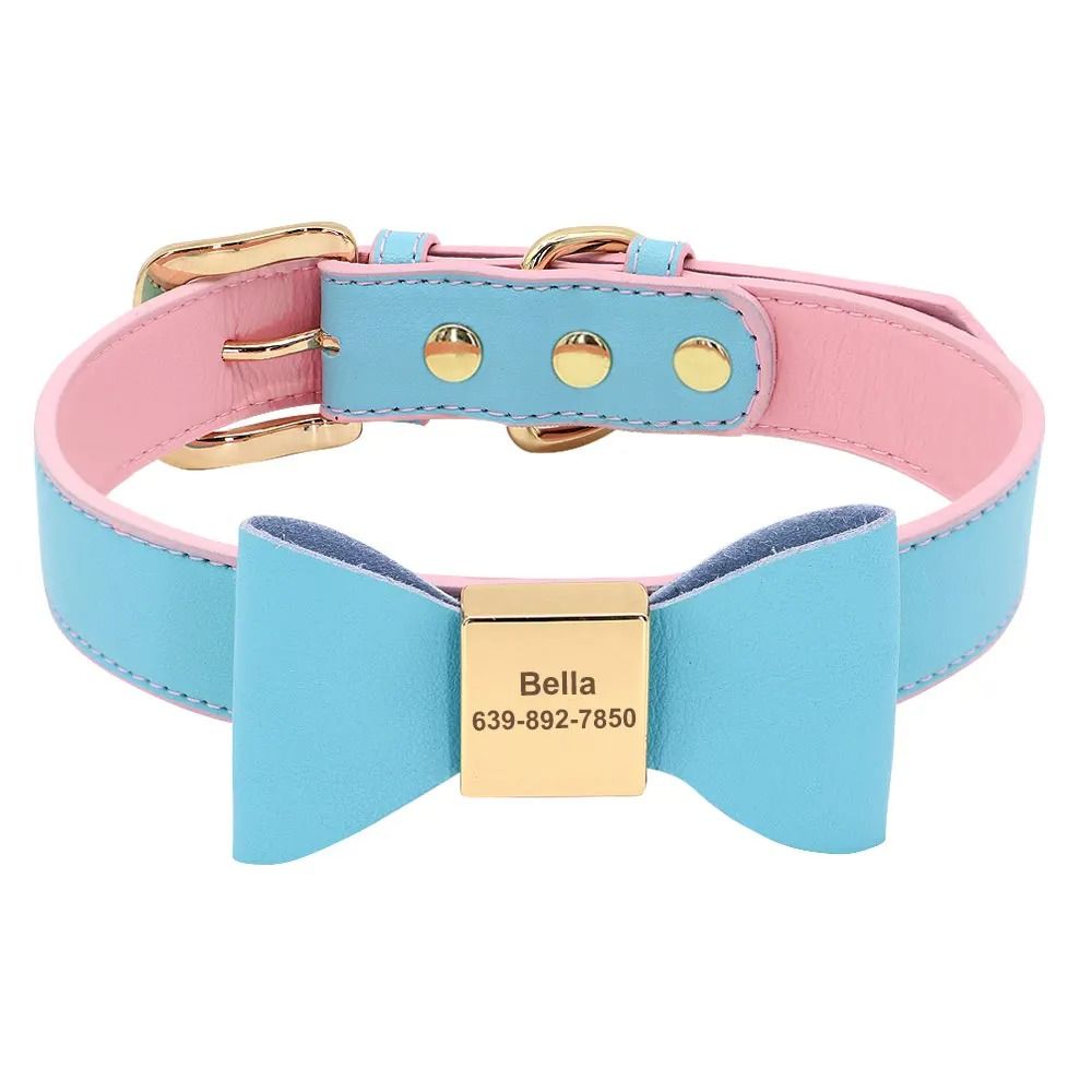 Personalized PU Leather Dog Collar With Engraved Name And Cute Bow For Small Medium And Large Dogs 7
