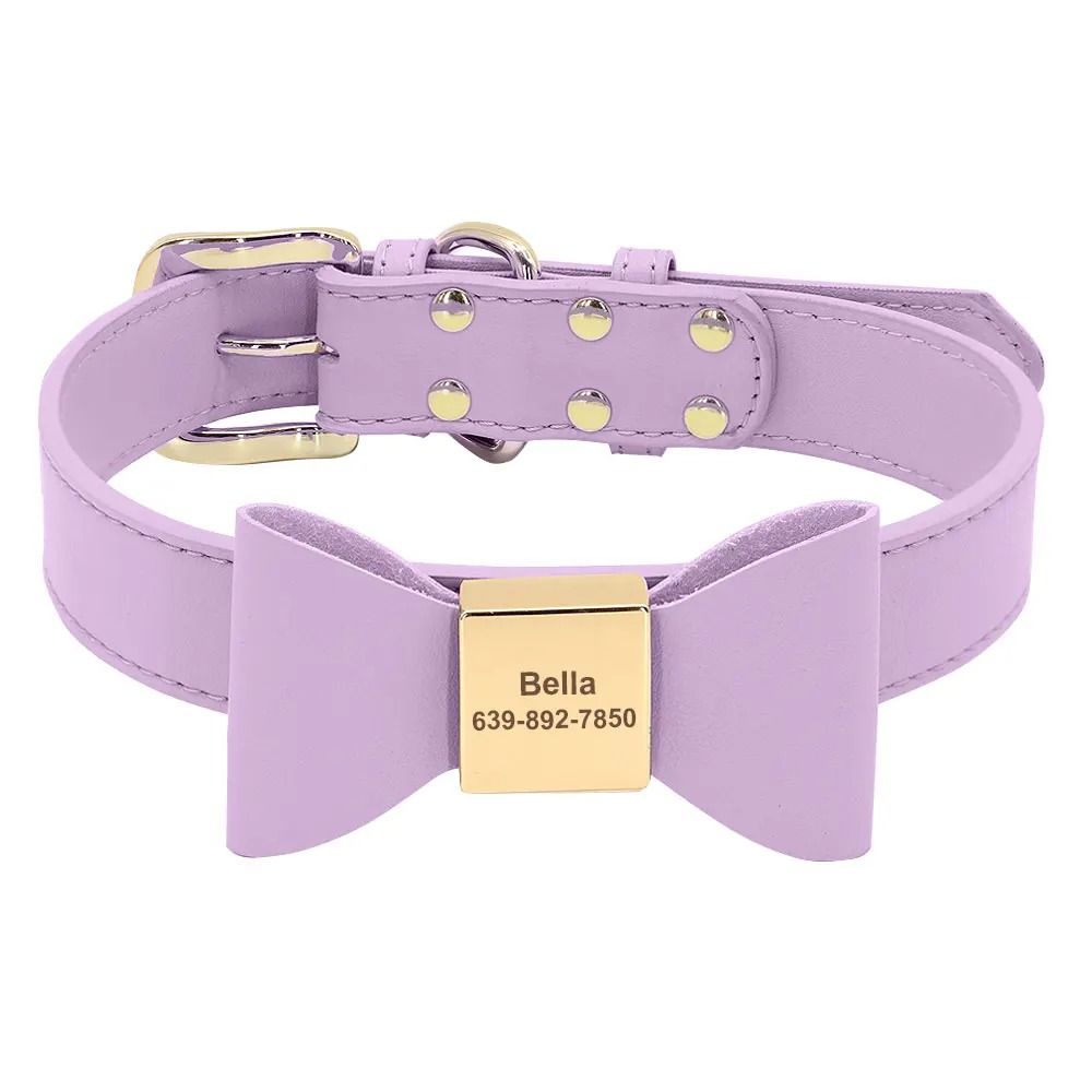 Personalized PU Leather Dog Collar With Engraved Name And Cute Bow For Small Medium And Large Dogs 10