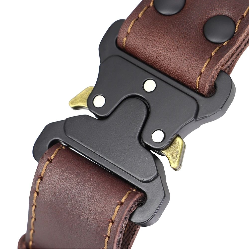 Genuine Leather Dog Collar With Handle And Safety Buckle For Medium And Large Dogs 3