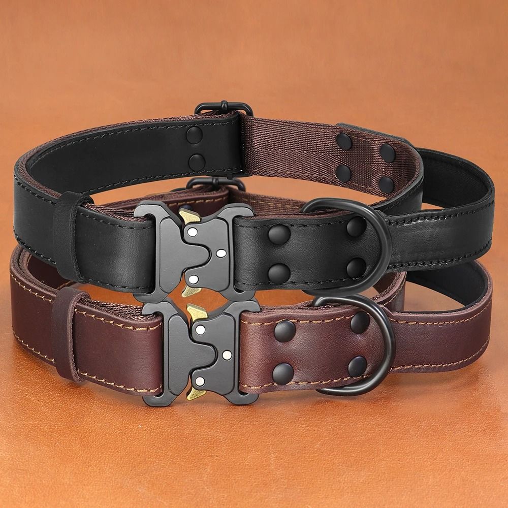 Genuine Leather Dog Collar With Handle And Safety Buckle For Medium And Large Dogs 4