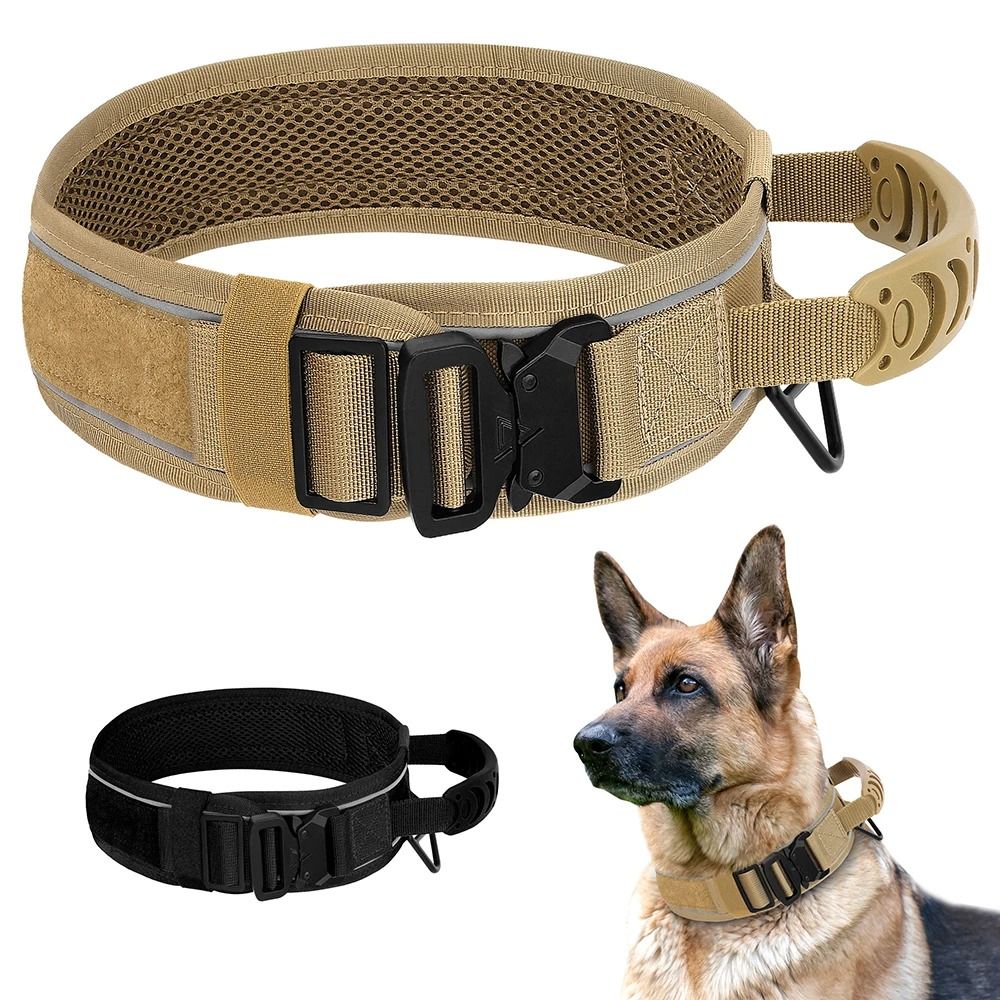 Durable Nylon Tactical Dog Collar With Handle And Reflective Design For Medium And Large Dogs 0