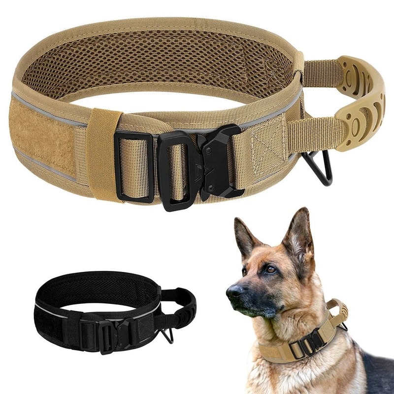 Durable Nylon Tactical Dog Collar With Handle And Reflective Design For Medium And Large Dogs 0
