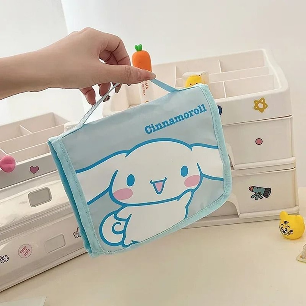 Large Capacity Kawaii Cartoon Makeup Bag Folding Travel Cosmetic Organizer 2