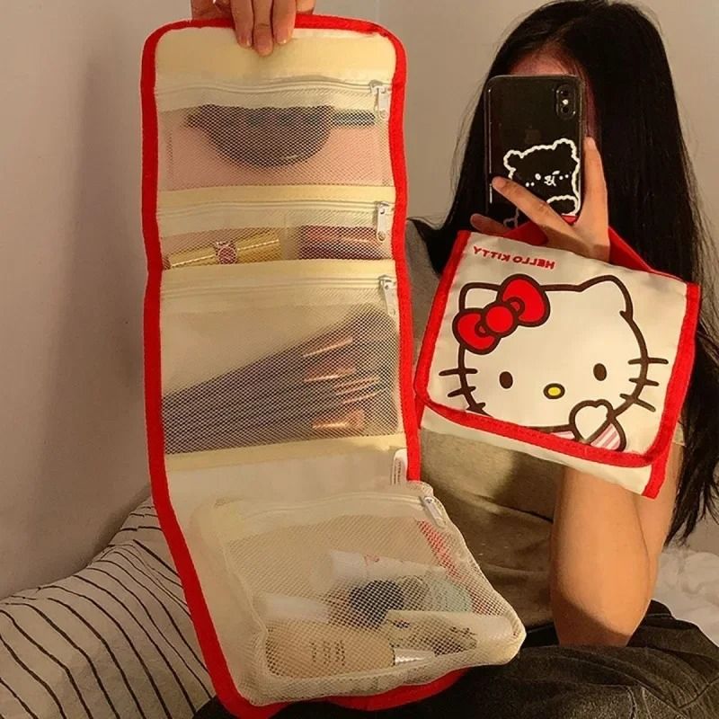 Large Capacity Kawaii Cartoon Makeup Bag Folding Travel Cosmetic Organizer 8