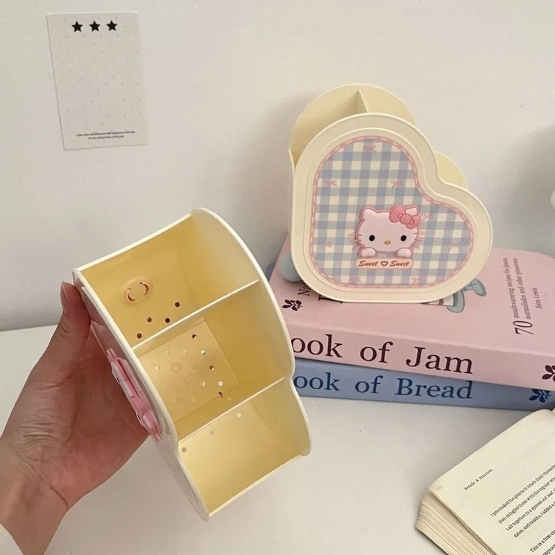 Cute Cartoon Heart Desktop Storage Box Makeup Brush And Stationery Organizer 3