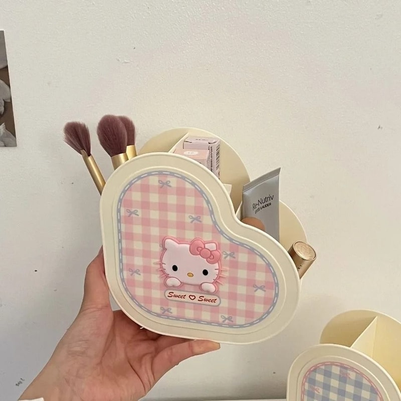 Cute Cartoon Heart Desktop Storage Box Makeup Brush And Stationery Organizer 5