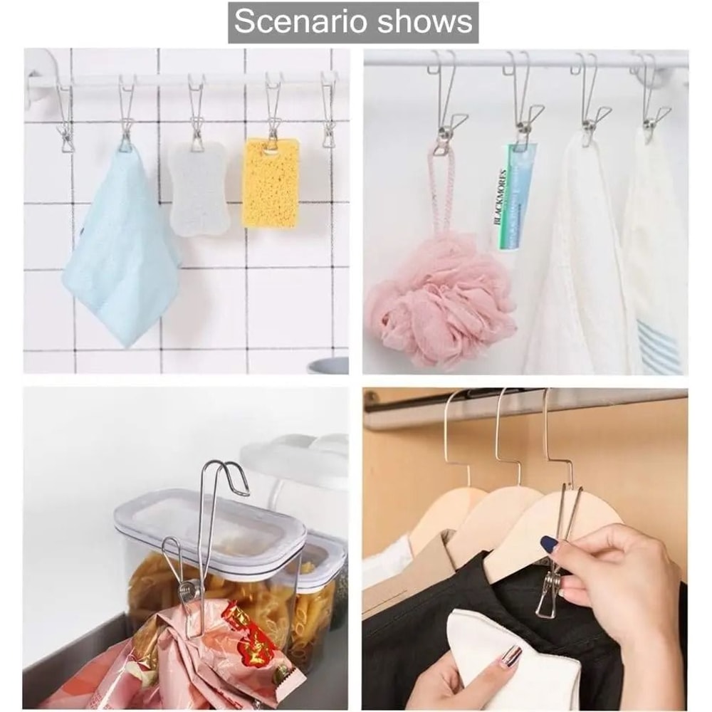 Stainless Steel Hanging Clips With Hooks Heavy Duty Metal Clothespins Set Of 10 4