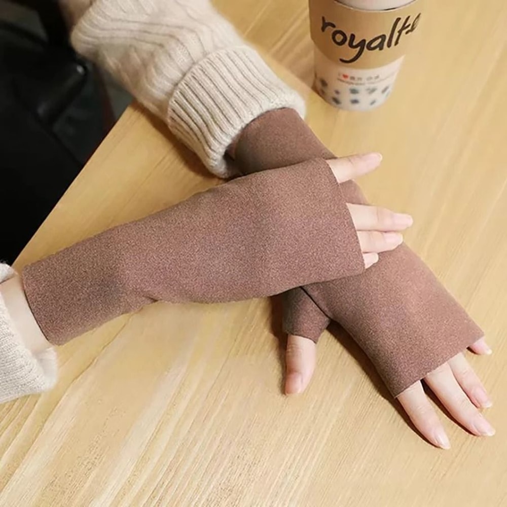 Warm Velvet Half Finger Gloves Open Finger Winter Gloves For Women 4