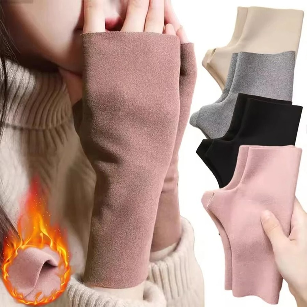 Warm Velvet Half Finger Gloves Open Finger Winter Gloves For Women 0