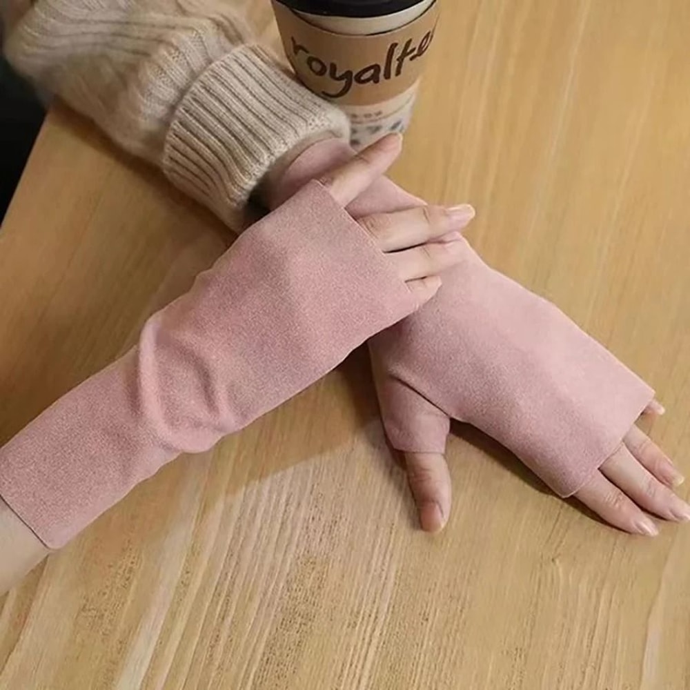 Warm Velvet Half Finger Gloves Open Finger Winter Gloves For Women 1