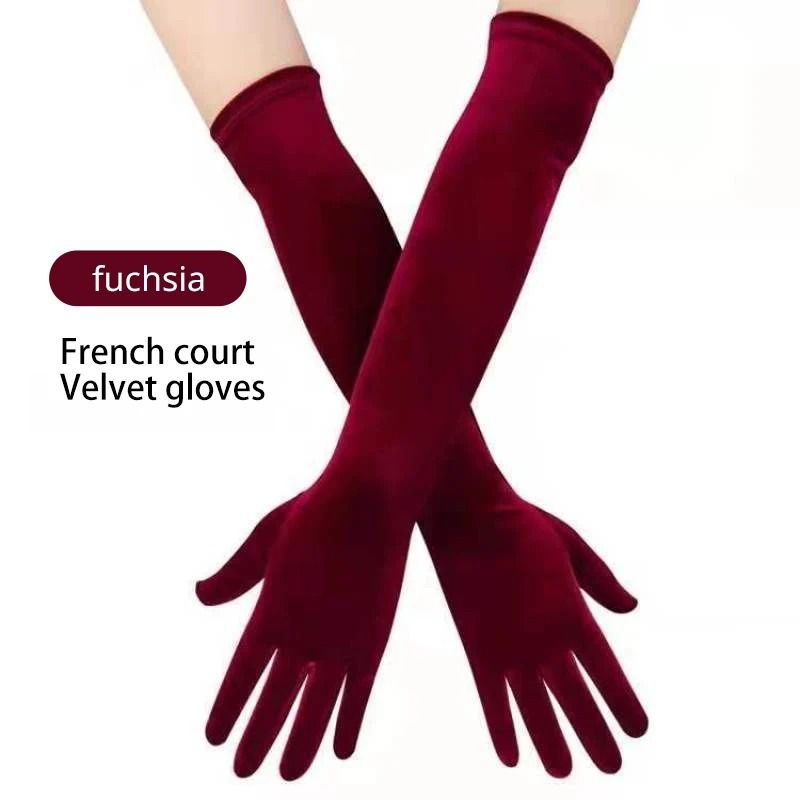 Long Velvet Opera Gloves Elegant Evening Dress Gloves For Women 1