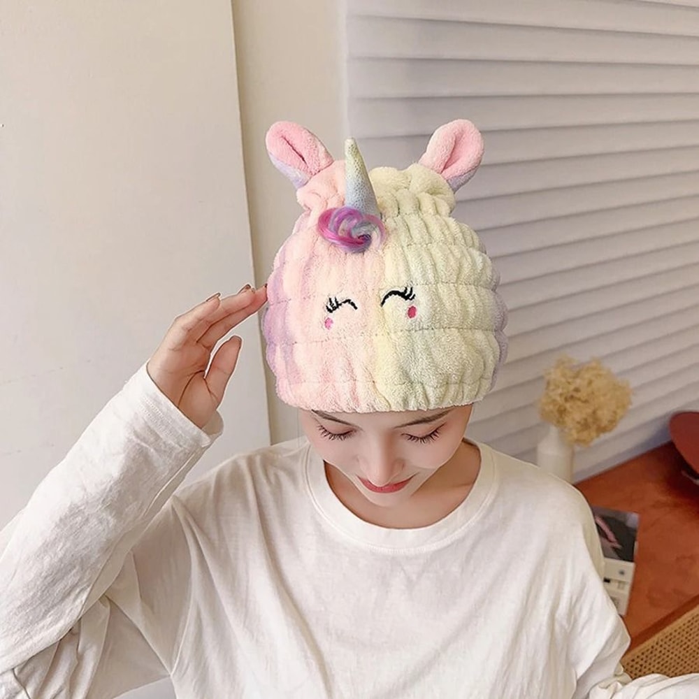 Cute Animal Quick Dry Hair Towel Hat Soft Plush Hair Wrap For Children 6