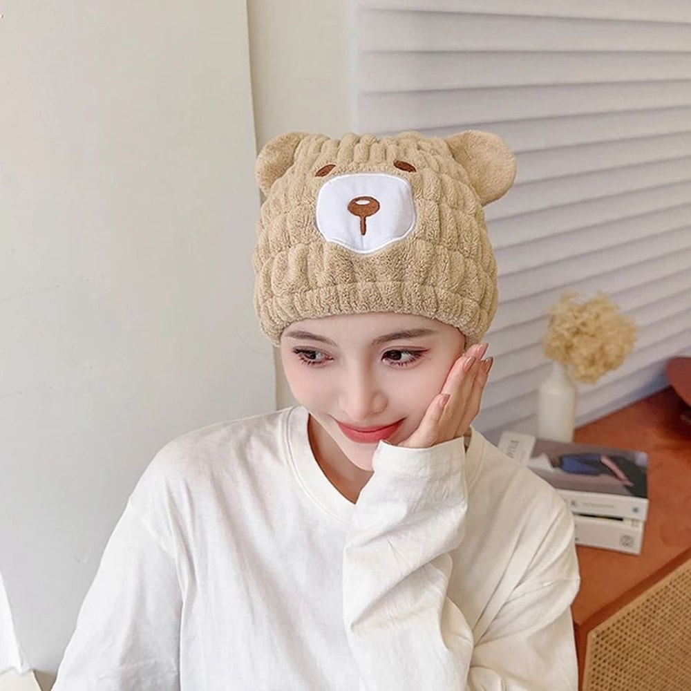 Cute Animal Quick Dry Hair Towel Hat Soft Plush Hair Wrap For Children 4