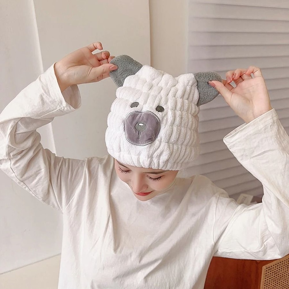 Cute Animal Quick Dry Hair Towel Hat Soft Plush Hair Wrap For Children 5