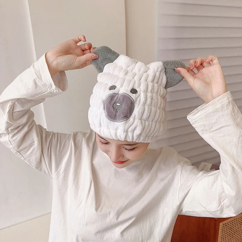 Cute Animal Quick Dry Hair Towel Hat Soft Plush Hair Wrap For Children 5