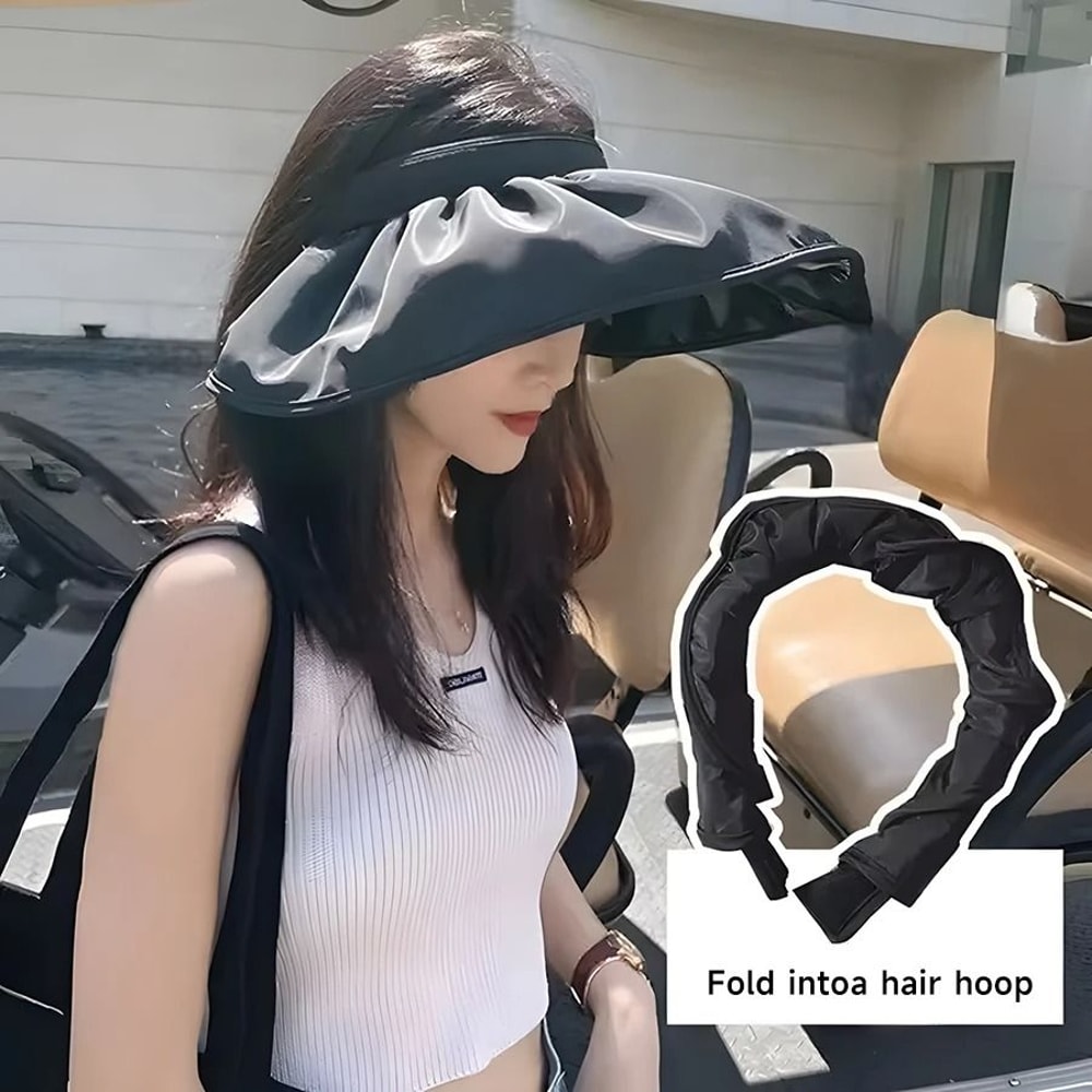 Foldable Wide Brim Summer Sun Hat Portable Hair Hoop Beach Hat For Women 12