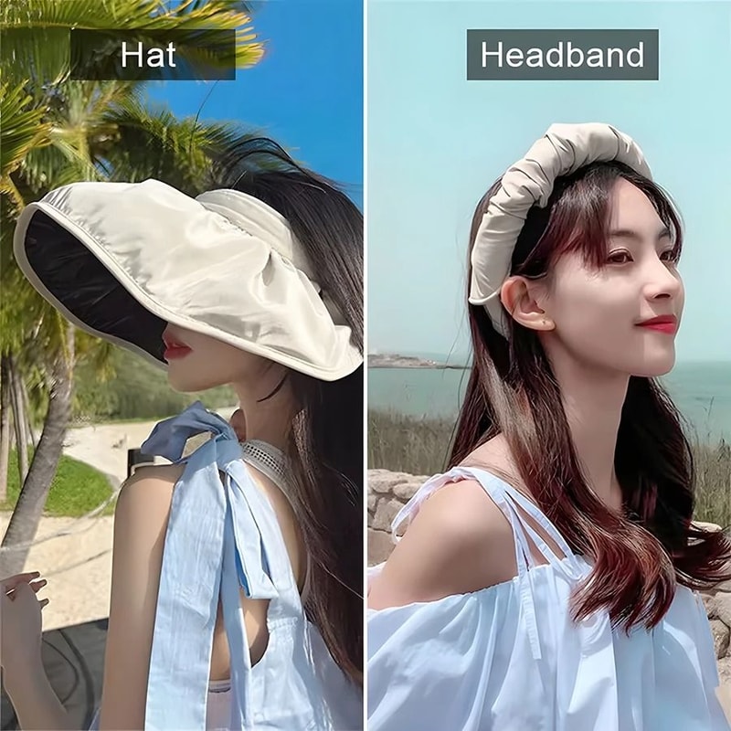 Foldable Wide Brim Summer Sun Hat Portable Hair Hoop Beach Hat For Women 13