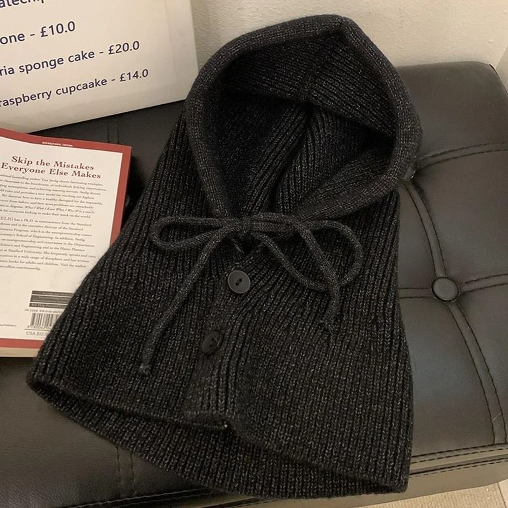 Knitted Hooded Balaclava Beanie With Neck Cover Warm Winter Hat For Women 1