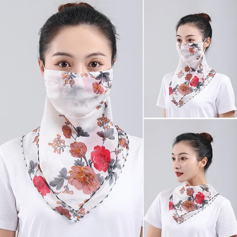 Elegant Floral Chiffon Sun Protection Neck Scarf Mask 1