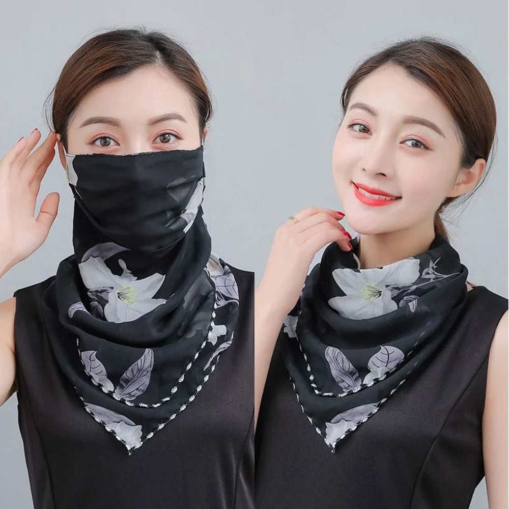 Elegant Floral Chiffon Sun Protection Neck Scarf Mask 2