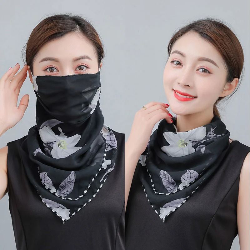Elegant Floral Chiffon Sun Protection Neck Scarf Mask 2