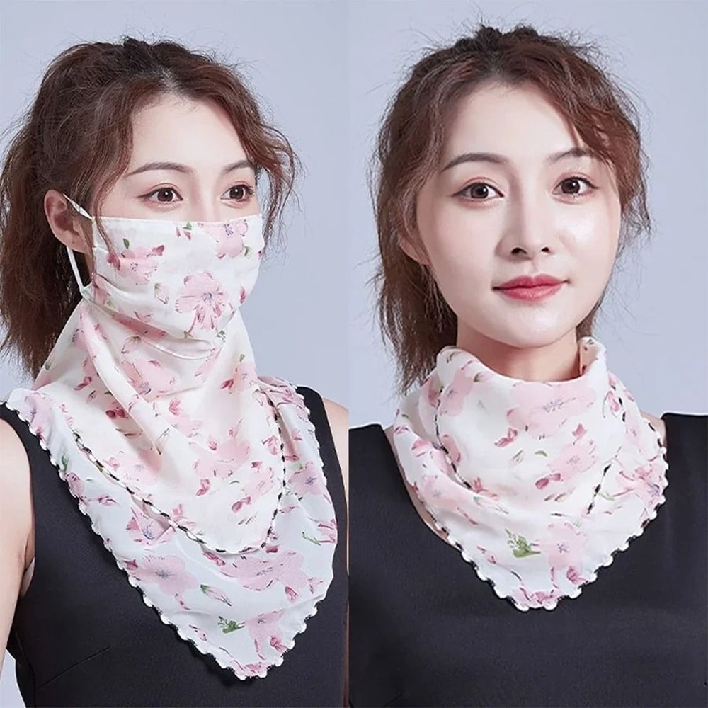 Elegant Floral Chiffon Sun Protection Neck Scarf Mask 3