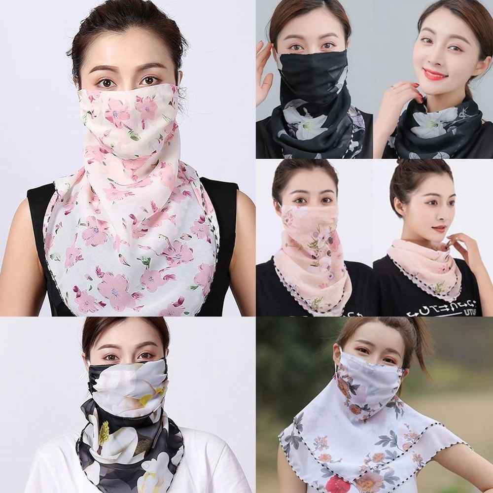 Elegant Floral Chiffon Sun Protection Neck Scarf Mask 7