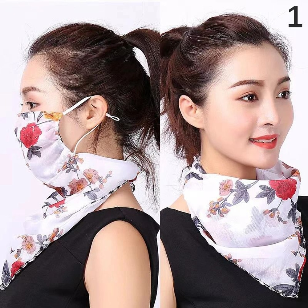 Elegant Floral Chiffon Sun Protection Neck Scarf Mask 5