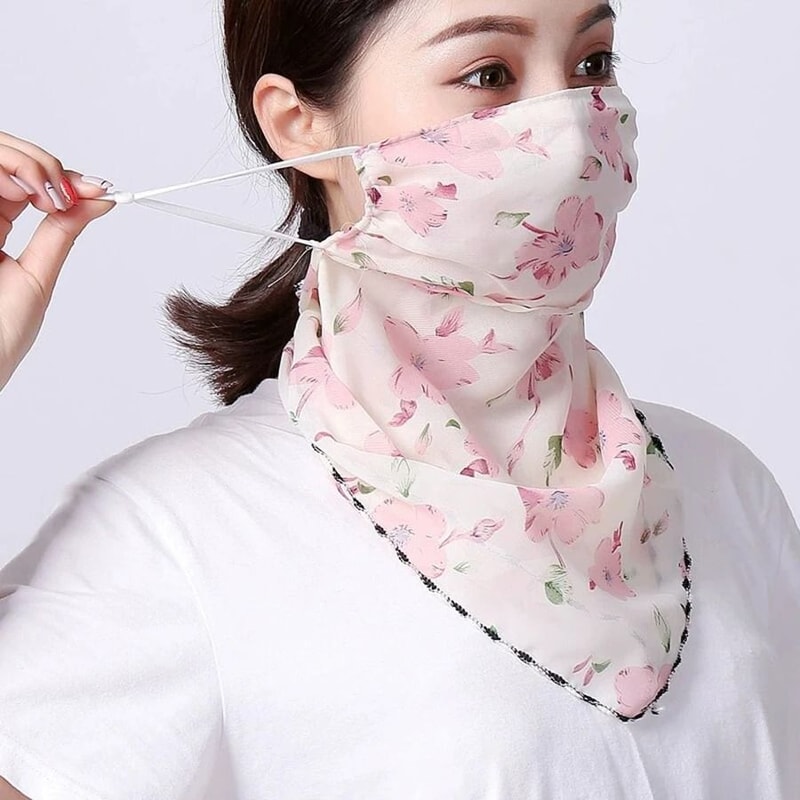 Elegant Floral Chiffon Sun Protection Neck Scarf Mask 6