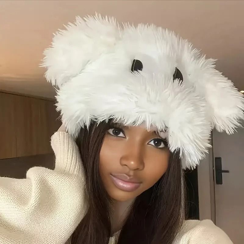Cute Cartoon Puppy Plush Winter Knit Hat For Women 8