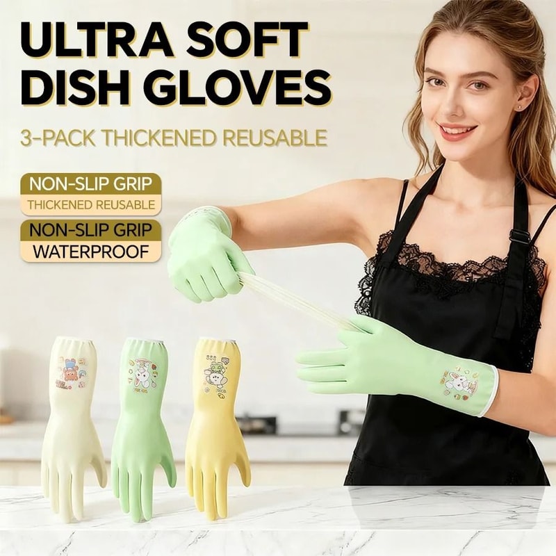 Waterproof Anti Slip Latex Kitchen Cleaning Gloves Set Of 3 Pairs 0