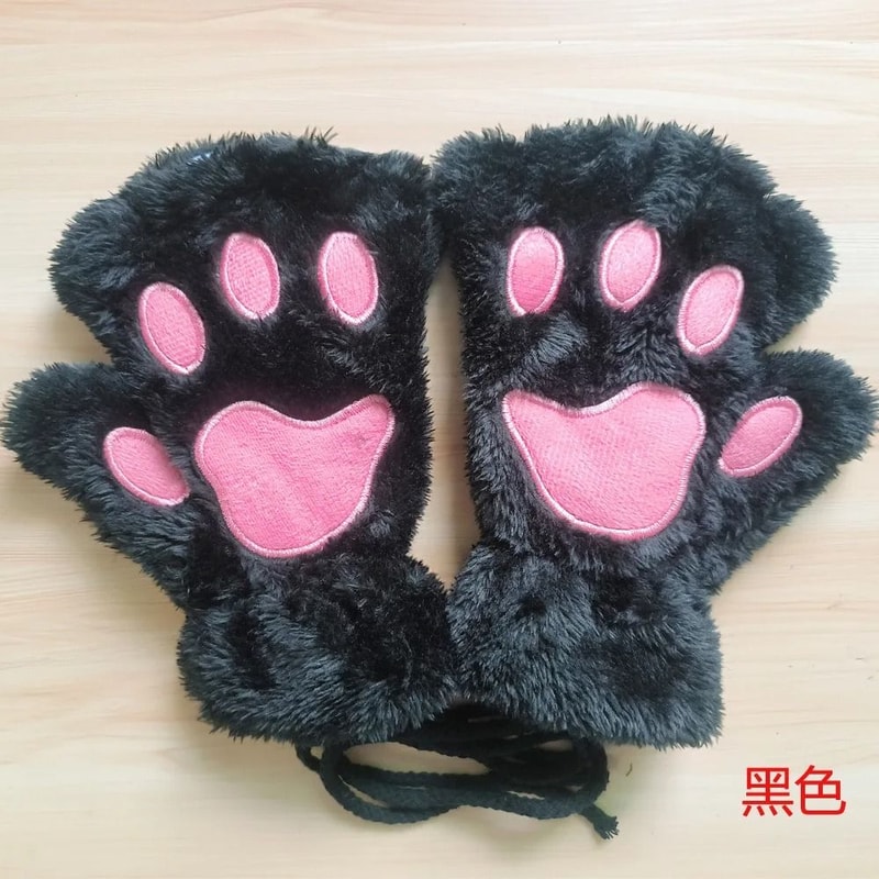 Kawaii Plush Paw Gloves Cat Claw Fingerless Plush Mittens 1