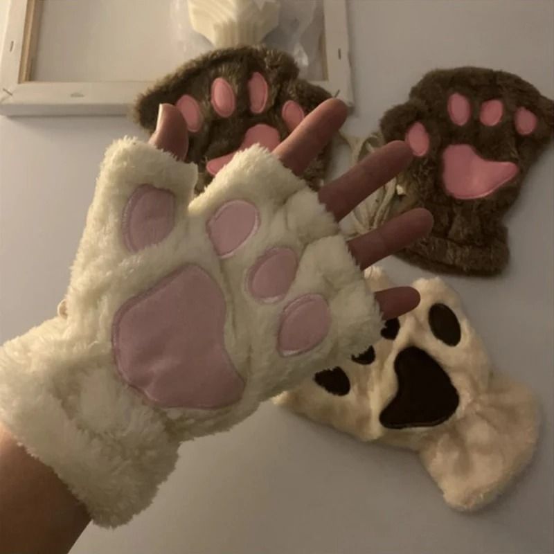 Kawaii Plush Paw Gloves Cat Claw Fingerless Plush Mittens 10