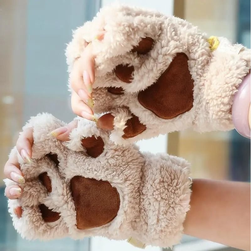 Kawaii Plush Paw Gloves Cat Claw Fingerless Plush Mittens 11