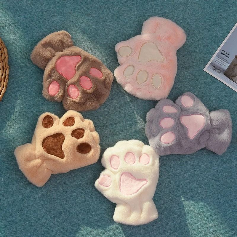 Kawaii Plush Paw Gloves Cat Claw Fingerless Plush Mittens 7