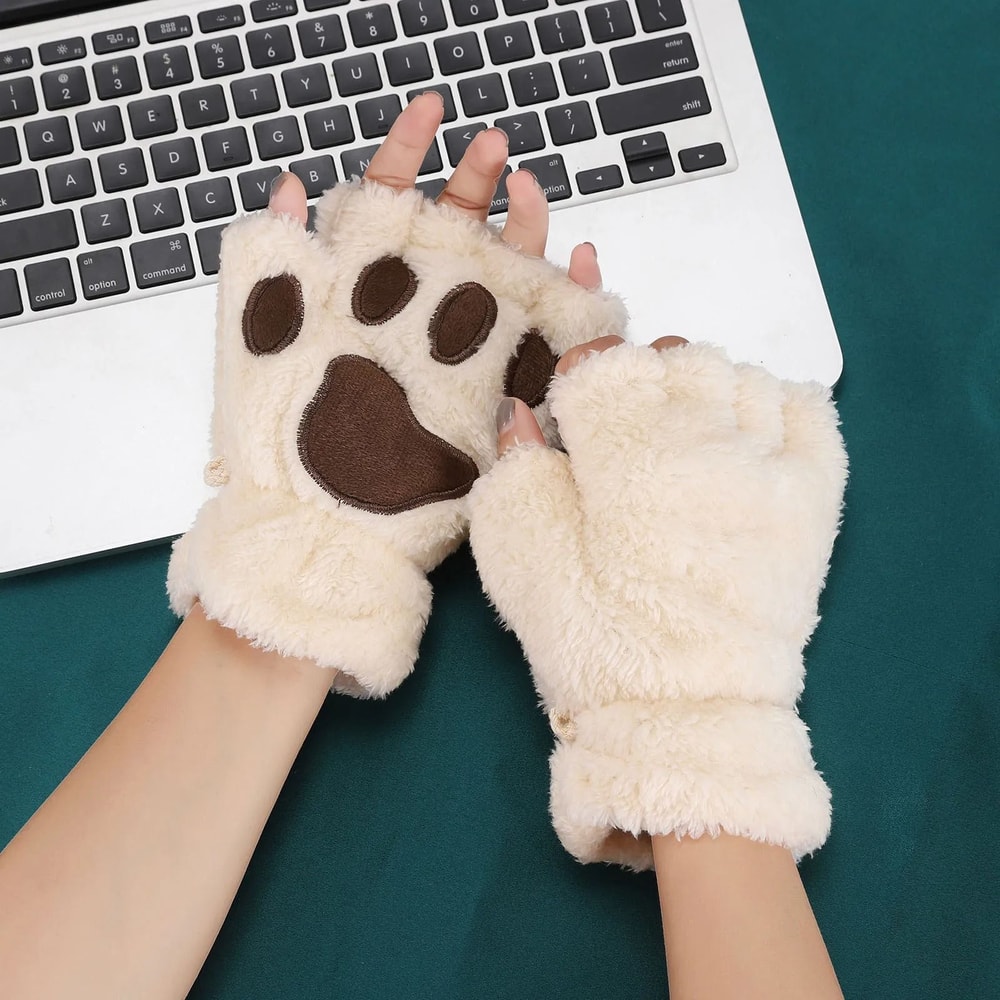 Kawaii Plush Paw Gloves Cat Claw Fingerless Plush Mittens 8