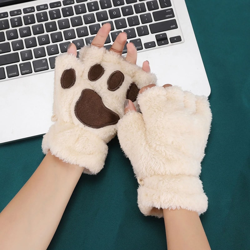 Kawaii Plush Paw Gloves Cat Claw Fingerless Plush Mittens 8