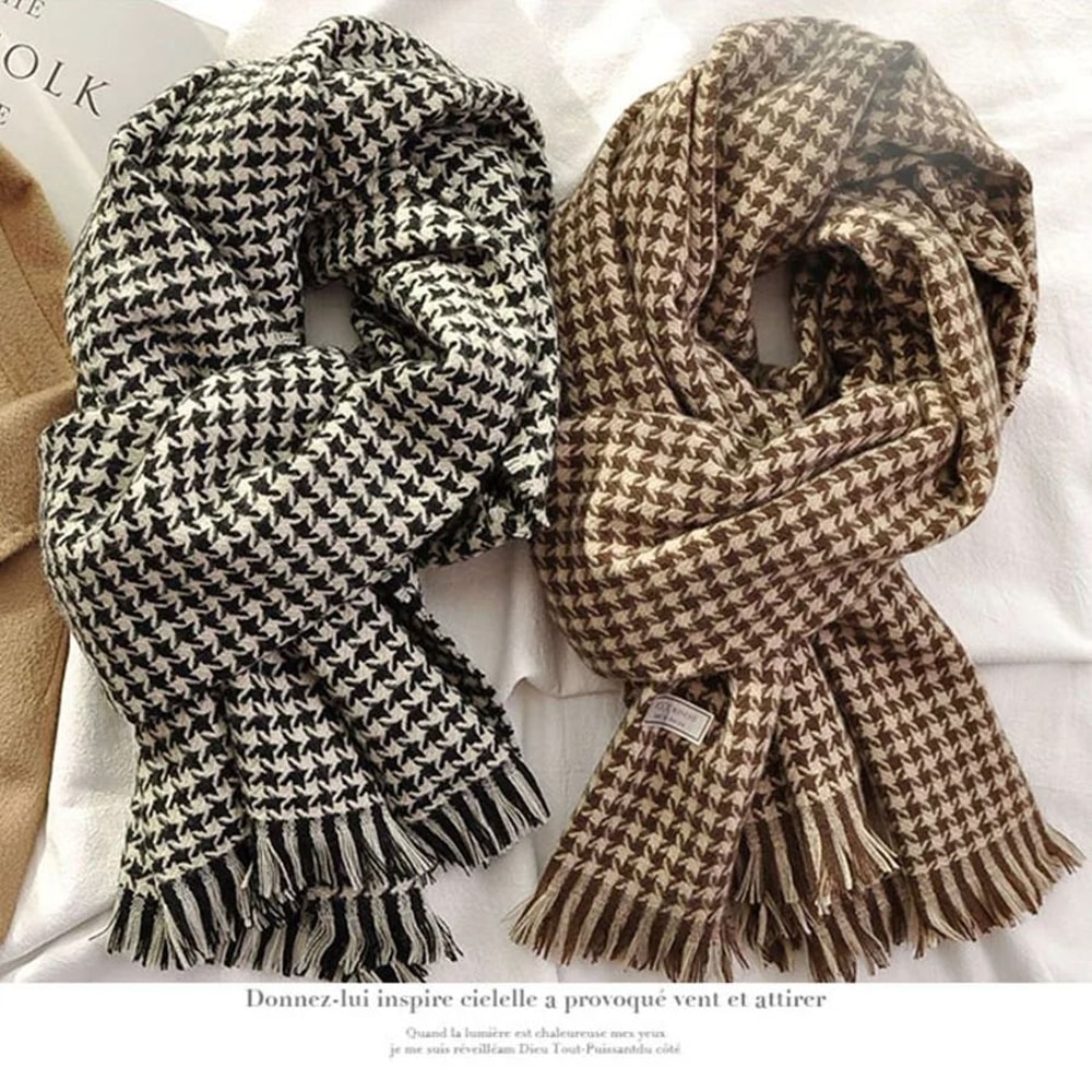 Classic Plaid Winter Scarf Cashmere Feel Chunky Warm Scarf For Men And Women 0
