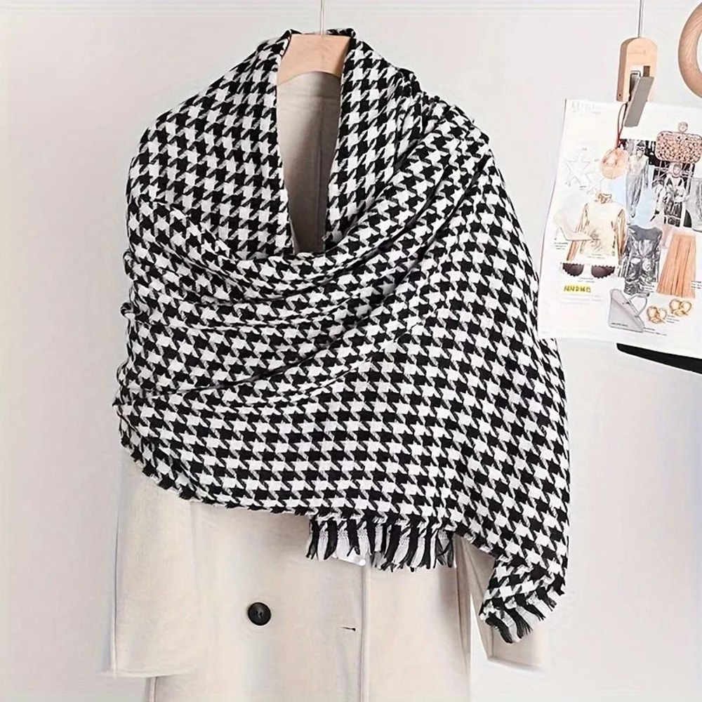 Classic Plaid Winter Scarf Cashmere Feel Chunky Warm Scarf For Men And Women 7