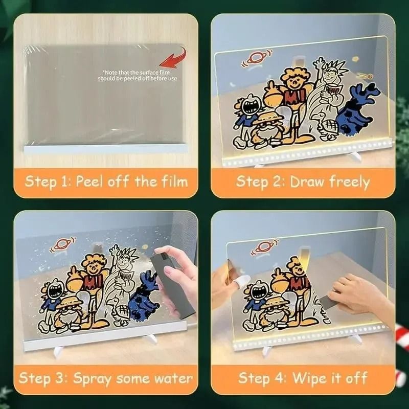 LED Light Up Drawing Board Erasable Glow Board With Markers For Kids 6