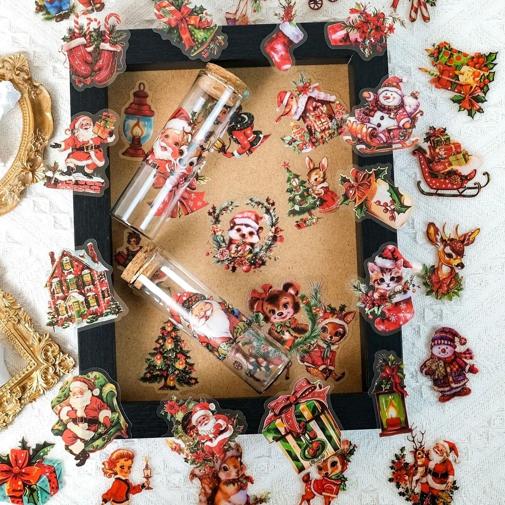 Christmas Window Stickers Santa Claus Transparent Holiday Decoration Set 5