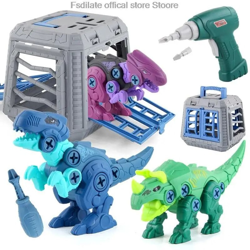 DIY T Rex Dinosaur Building Block Toy With Mini Electric Drill For Kids 8