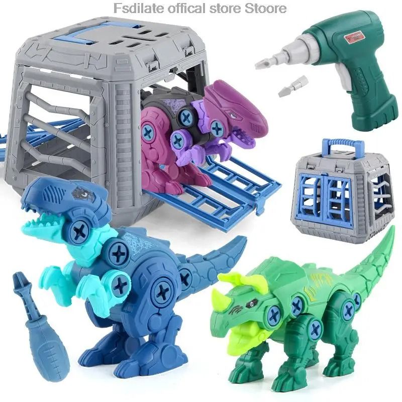 DIY T Rex Dinosaur Building Block Toy With Mini Electric Drill For Kids 8