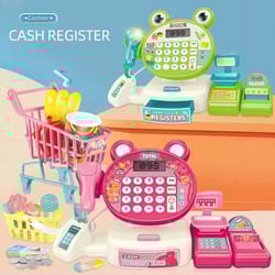 kids supermarket toy play cash register with shopping cart role play set
