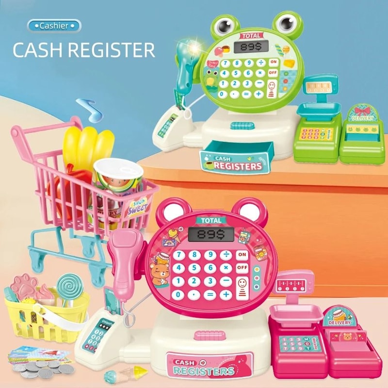 Kids Supermarket Toy Play Cash Register With Shopping Cart Role Play Set 11
